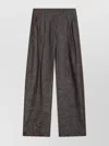 Brunello Cucinelli Wide Cotton Blend Trousers With Pleated Design In Gray