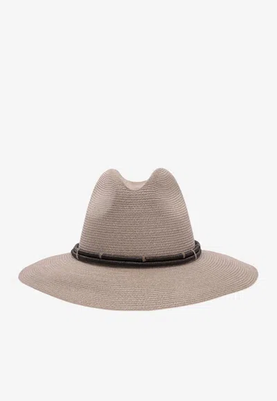Brunello Cucinelli Wide Fedora Straw Hat In Beige
