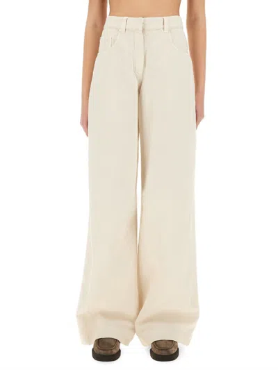 Brunello Cucinelli Wide-fit Denim Pants With High Waist In Neutrals