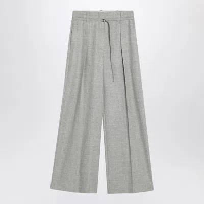 Brunello Cucinelli Wide Grey Trousers In Wool And Cashmere In Gray