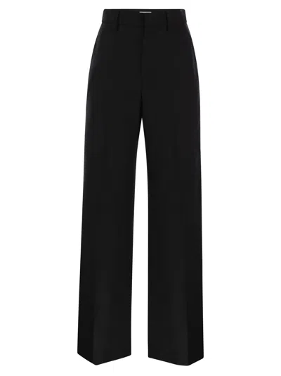 Brunello Cucinelli Wide High-waisted Wool And Cashmere Trousers With Necklace In Black