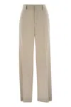 Brunello Cucinelli Wide High-waisted Wool And Cashmere Trousers With Necklace In Neutral