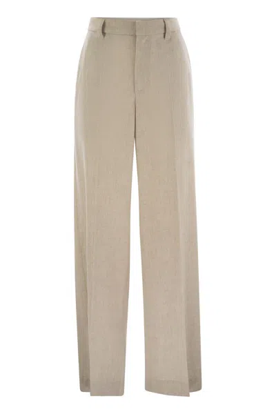 BRUNELLO CUCINELLI BRUNELLO CUCINELLI WIDE HIGH-WAISTED WOOL AND CASHMERE TROUSERS WITH NECKLACE