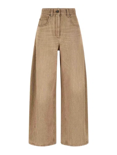Brunello Cucinelli Metallic High-rise Straight-leg Jeans In Nude