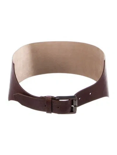 Pre-owned Brunello Cucinelli Wide Leather Waist Belt In Burgundy