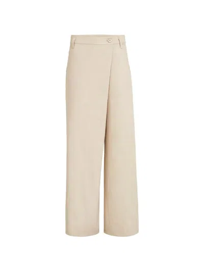 Brunello Cucinelli Wide Leg Asymetrica Pants In Sand