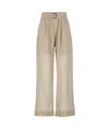 Brunello Cucinelli Trouser With Belt And Monili Detail In Nude