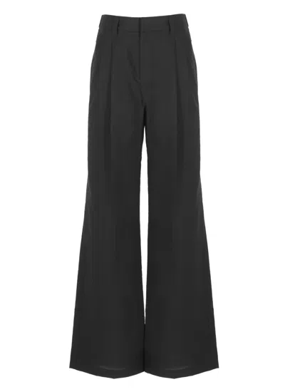 Brunello Cucinelli Wide-leg Black Cotton Pants In Grey