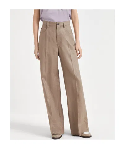 Brunello Cucinelli Wide-leg Casual Pants In Brown Grey
