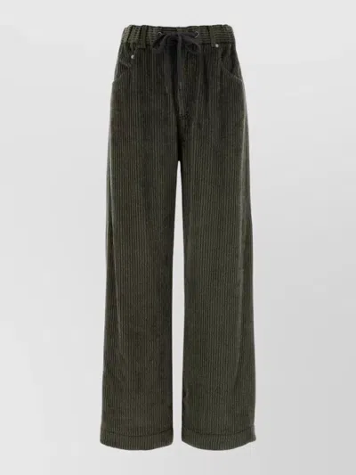 Brunello Cucinelli Wide-leg Corduroy Trousers Side Pockets In Green