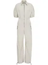 Brunello Cucinelli Women's Lightweight Wrinkled Cotton Poplin Utility Jumpsuit With Monili In Neutrals