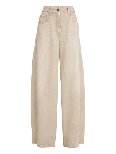 Brunello Cucinelli Wide Leg Denim Pants In Neutral