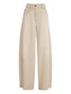 Brunello Cucinelli Women Beige Authentic Denim Wide Jeans With Monili In Nude