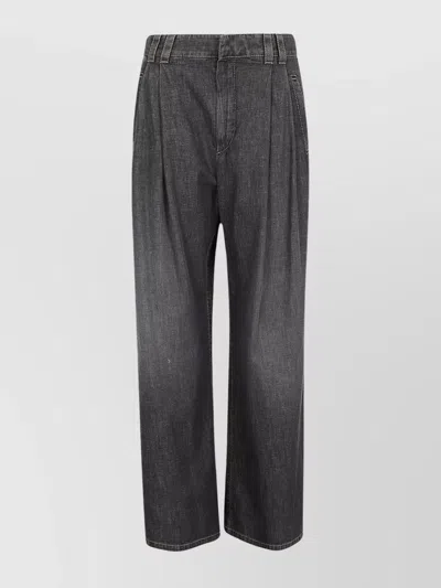Brunello Cucinelli Wide Leg Denim Trousers In Gray