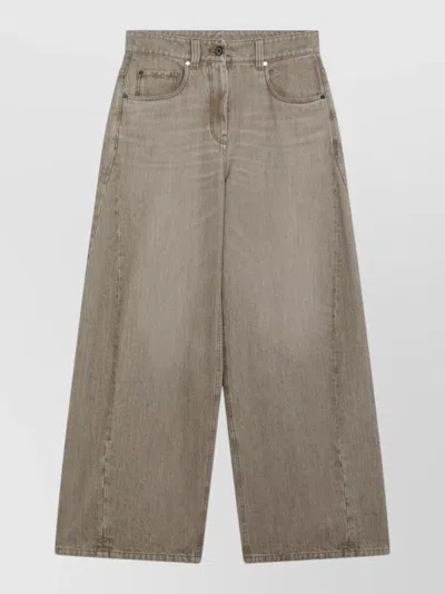 Brunello Cucinelli Wide Leg Five Pocket Denim Trousers In Gray