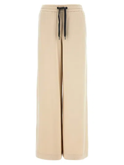 Brunello Cucinelli Wide-leg Fleece Trousers With Adjustable Drawstring In Neutral