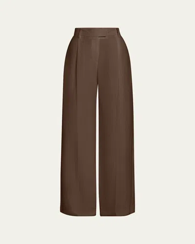 Brunello Cucinelli Wide-leg Fluid Linen Twill Tailored Pants In C8705 Chocolate