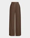 Brunello Cucinelli Wide-leg Fluid Linen Twill Tailored Pants In Chocolate