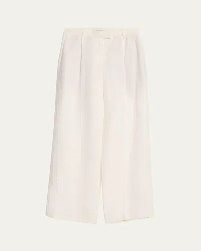 Brunello Cucinelli Wide-leg Fluid Linen Twill Tailored Pants In White
