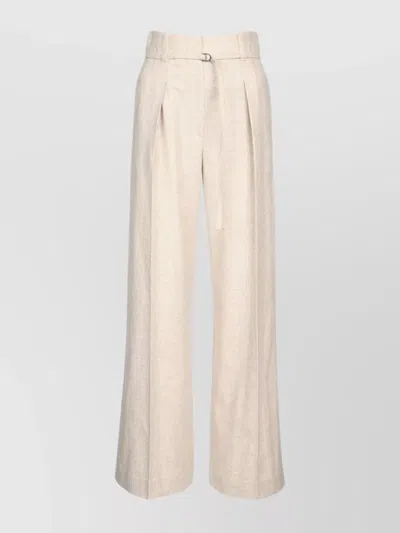 Brunello Cucinelli Wide Leg High Waist Trousers With Belt Loops In Neutral