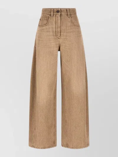 Brunello Cucinelli Wide Leg Jeans Belt Loops Pockets In Brown