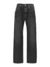 Brunello Cucinelli Grey Straight Jeans With Logo Patch In Denim Woman In Black