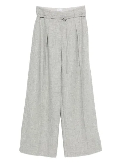 Brunello Cucinelli Wide-leg Light Grey Trousers In Gray