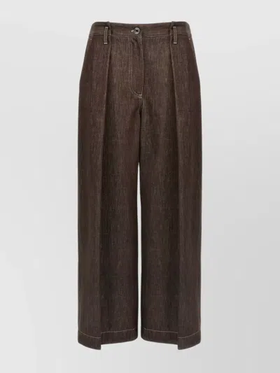 Brunello Cucinelli Wide Leg Pleated Trousers With Pockets In Brown