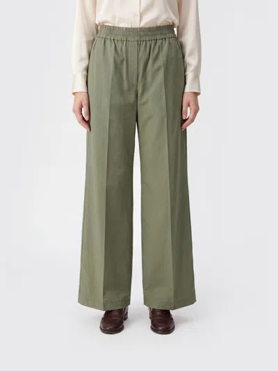 Brunello Cucinelli Wide Leg Poplin Trousers In Green