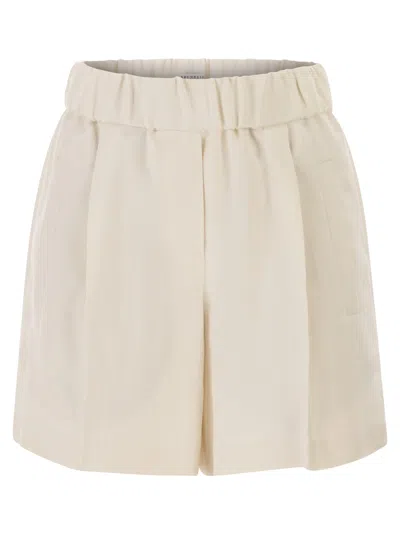Brunello Cucinelli Women Baggy Shorts In Fluid Viscose And Linen Twill In Neutral