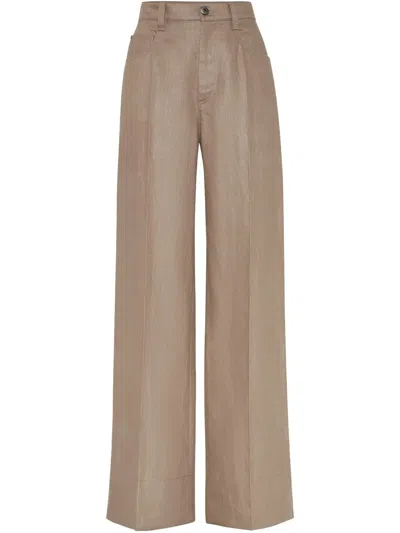 Brunello Cucinelli Hose Mit Weitem Bein In Braun