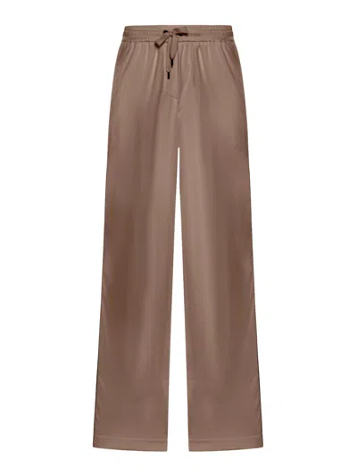 Brunello Cucinelli Wide Leg Trousers With Drawstring In Nude