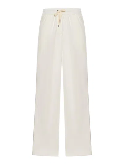 Brunello Cucinelli Wide Leg Trousers With Drawstring In Nude & Neutrals