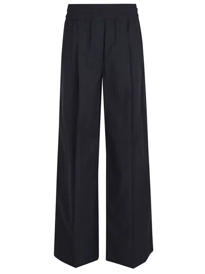 Brunello Cucinelli Wide-leg Trousers With Elastic Waistband In Luxurious Cotton Blend In Blue