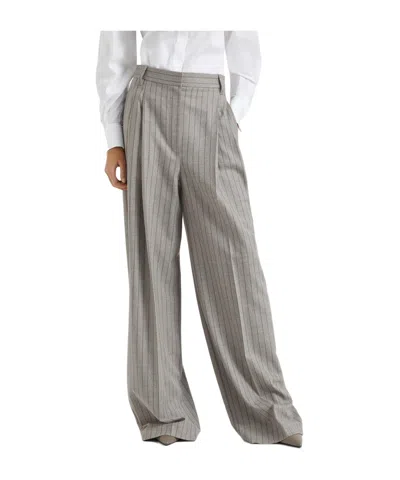 Brunello Cucinelli Wide-leg Wool Trousers In Gray