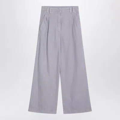 Brunello Cucinelli Wide Lilac Trousers In Linen Blend Women In Purple
