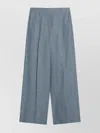 Brunello Cucinelli Wide Linen Blend Trousers With Front Pleats In Blue