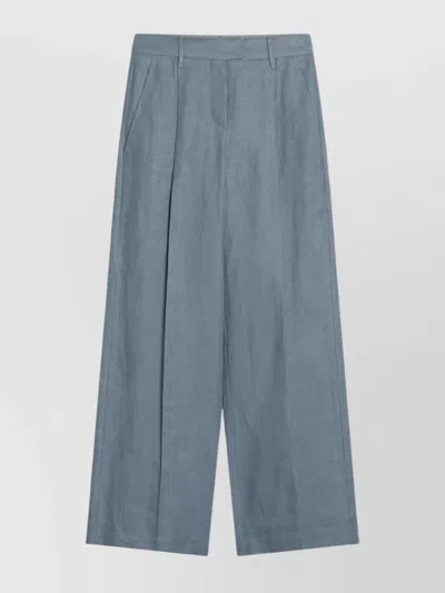 BRUNELLO CUCINELLI WIDE LINEN BLEND TROUSERS WITH FRONT PLEATS