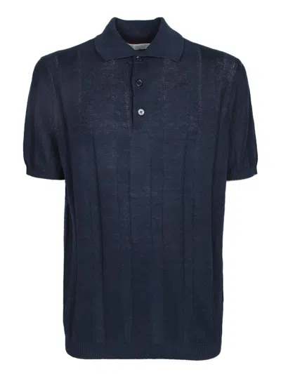 Brunello Cucinelli Wide Rib Knit Polo Shirt In Navy