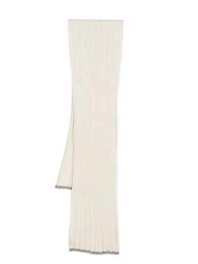 Brunello Cucinelli Wide-ribbed Cashmere Scarf In Neutrals