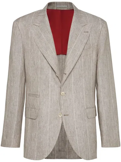 Brunello Cucinelli Wide Striped Blazer In Gray