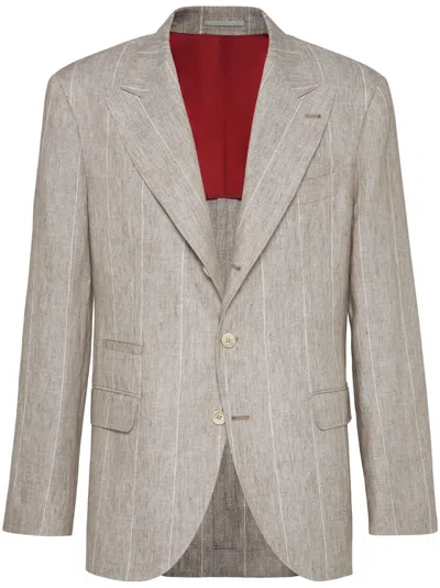 Brunello Cucinelli Wide Striped Blazer In Neutrals