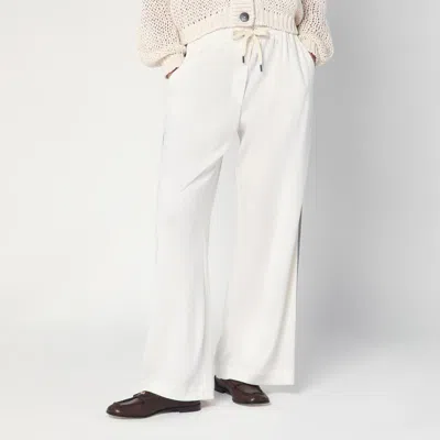Brunello Cucinelli Wide White Trousers In Cotton And Silk
