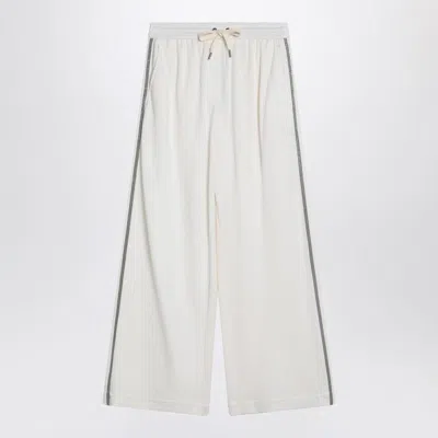 BRUNELLO CUCINELLI BRUNELLO CUCINELLI  WIDE WHITE TROUSERS IN COTTON AND SILK