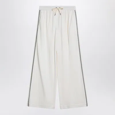 Brunello Cucinelli Wide White Trousers In Cotton And Silk Women
