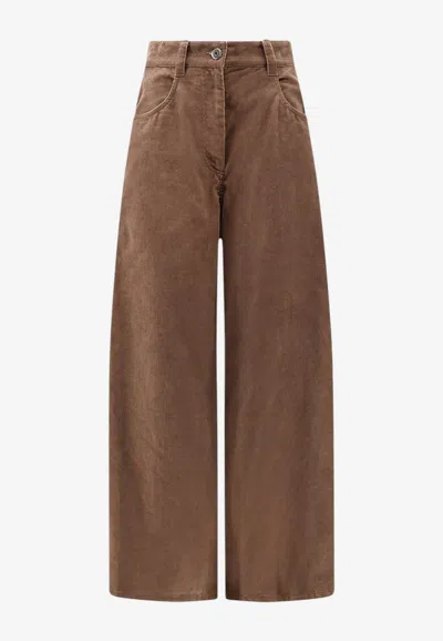 Brunello Cucinelli Wide-leg Corduroy Pants In Brown