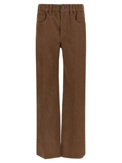 Brunello Cucinelli Wide-leg Cotton Denim Jeans In Brown