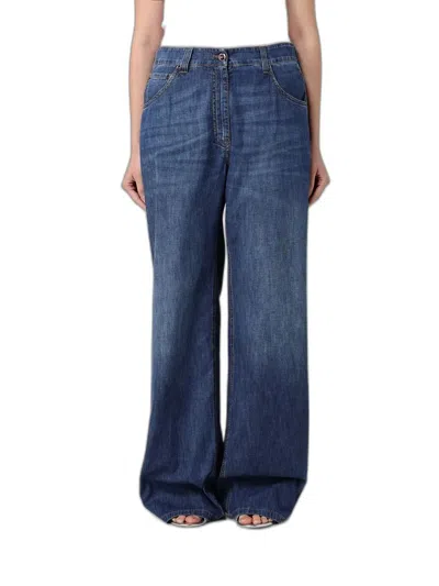 Brunello Cucinelli Wide-leg Cotton Jeans In Blue