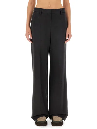 Brunello Cucinelli Wide-leg Cotton-blend Pants In Black