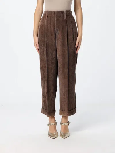 Brunello Cucinelli Wide-leg Cropped Trousers In Cashmere Corduroy Velvet In Brown